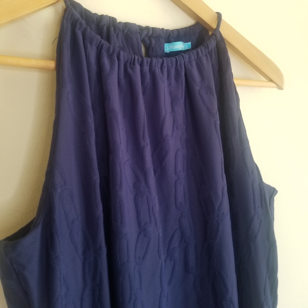 J. MCLAUGHLIN Maria Catalina Cloth Navy Tonal Chain Link Print Halter Dress